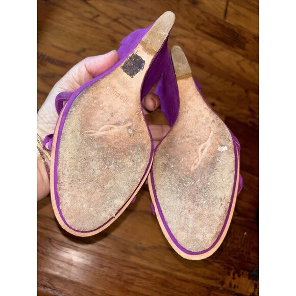 Brian Atwood Priscilla Purple Wedge Heels Leather 7.5 Straps Zip Peep Toe - Picture 9 of 11